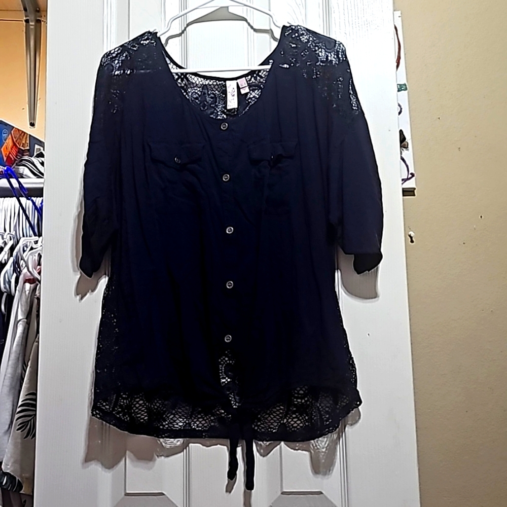 Navy Blue lace-back blouse
